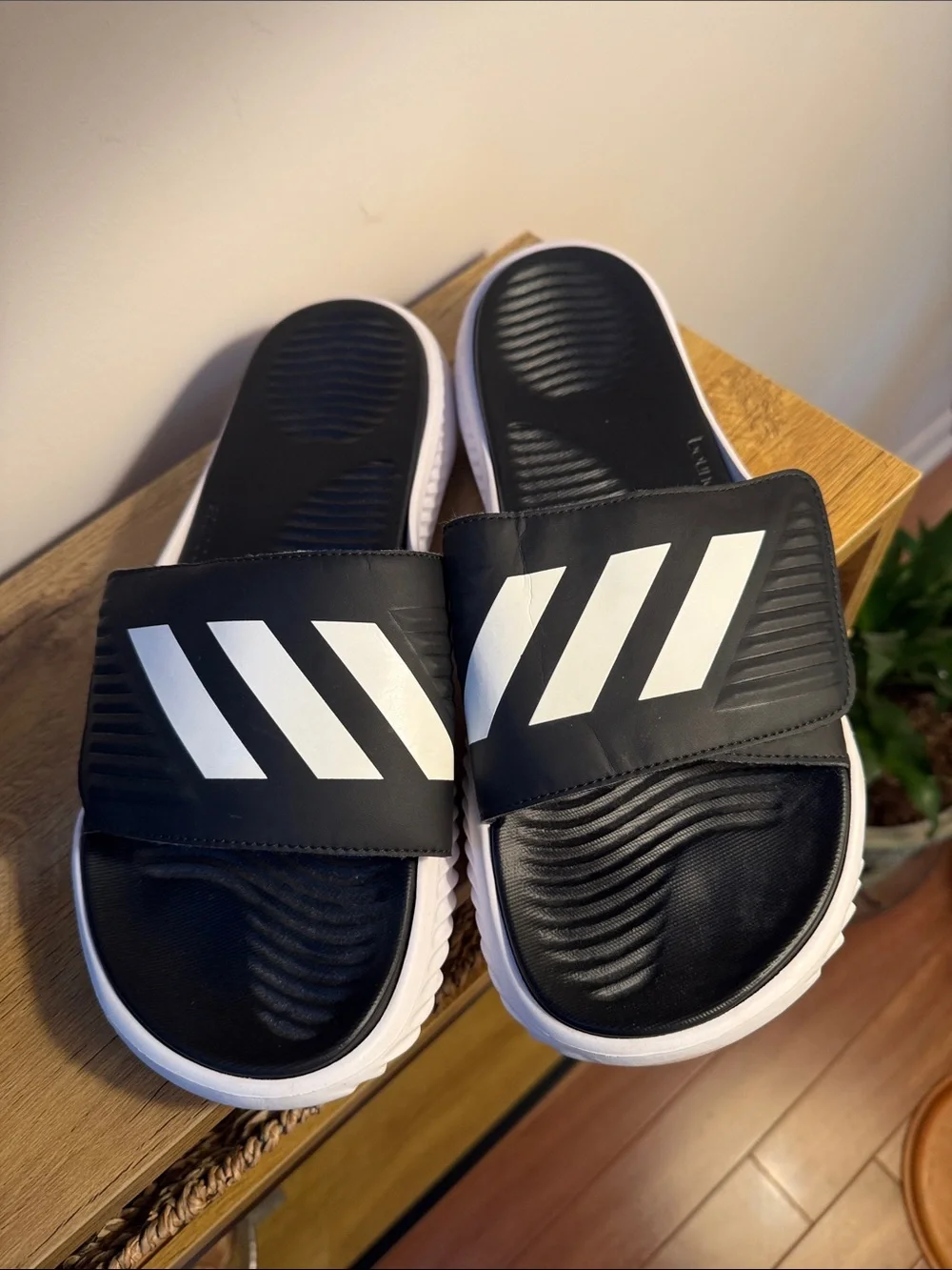 adidas Black and White Slide Sandals with Adjustable Strap